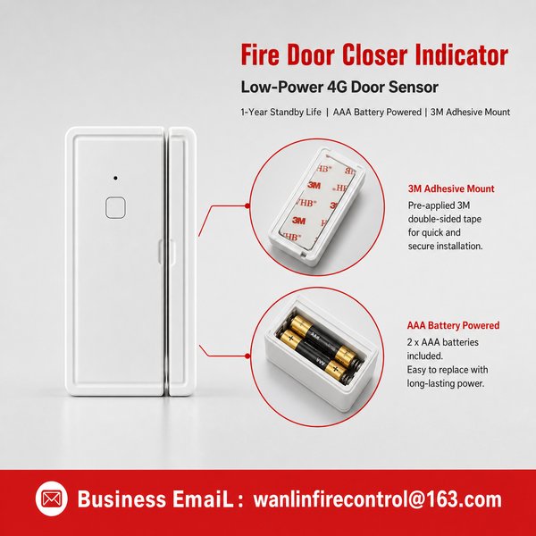 Wanlin NFPA 101 Fire Door Alarm Real Product Photo NFPA 101 Fire Door Alarm China Manufacturer, 4G Wireless Fire Door Alarm, OEM/ODM Global Shipping to Israel