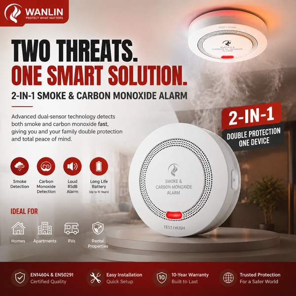 Smart Combination Smoke and CO Detector - Wanlin 2-in-1 Smoke and CO Alarm Product Best Smart Combination Smoke and CO Detector Manufacturer | New Zealand Export - CE/FCC/RoHS Wanlin