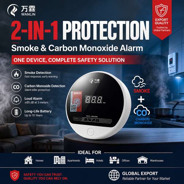 Détecteur de fume et de monoxide de carbone combiné - Wanlin 2-en-1 Produit d'alarme de fumée ou de CO Meilleur détecteur de fumée et de monoxyde de carbone de combinaison fabricant ➡ États-Unis Export - CE/FCC/RoHS Wanlin