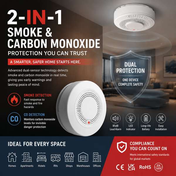 Meilleur fabricant d'alarme de fumée et de monoxyde de carbone interconnectée ➡ Danemark Export - CE/FCC/RoHS Wanlin